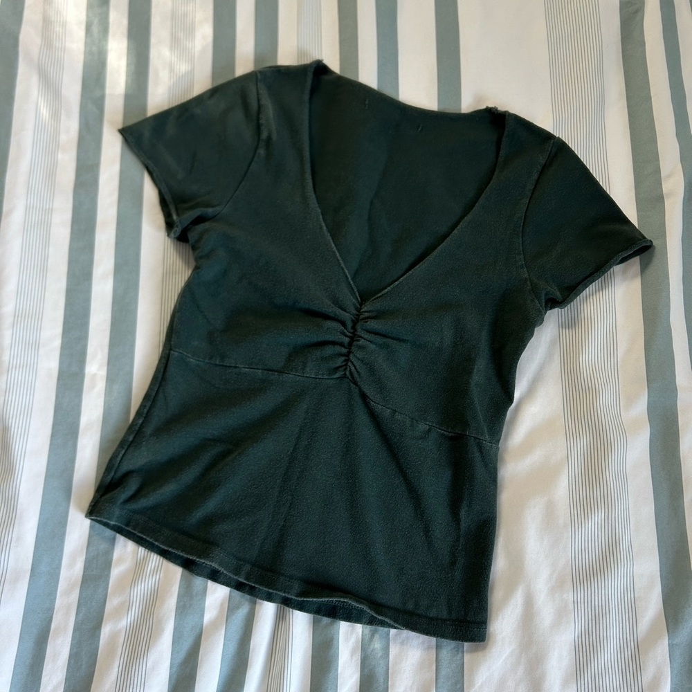 Brandy Melville dark green v neck fitted top